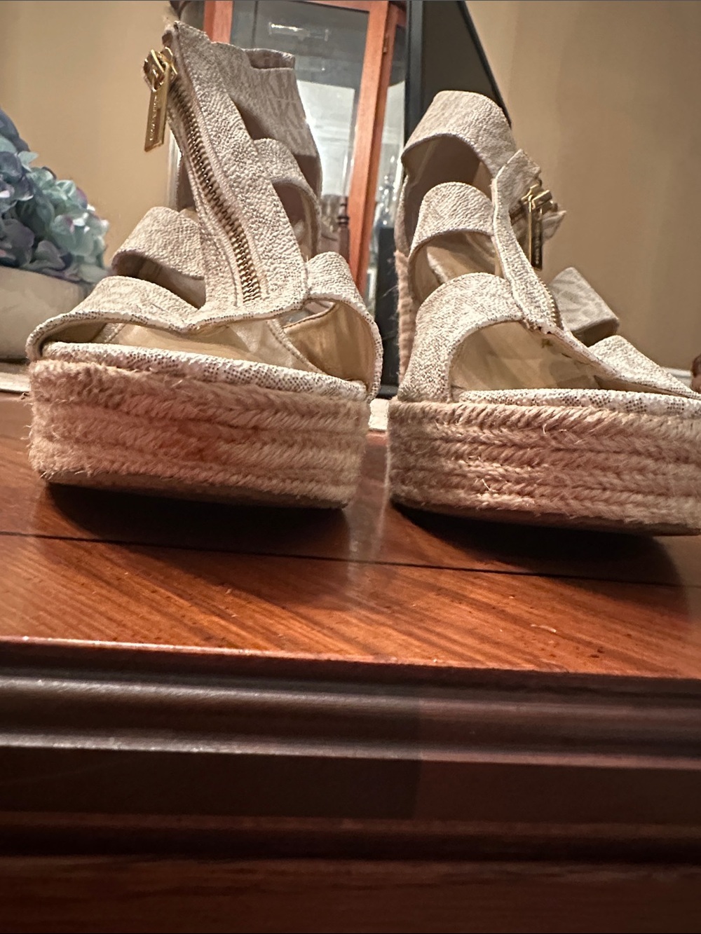 Michael Kors Tan Logo Zip-Up Espadrille Wedge Sandals - Picture 4 of 8